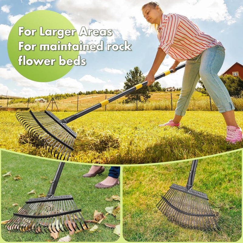 INFLATION Garden Rake for Leaves Heavy Duty Women Men Grandpas for Lawns,79” Length 18” Width Adjustable 25 Tines Sturdy Metal Yard Leaf Rakes with Non-Slip Comfortable Smooth Long Handle - Image 3